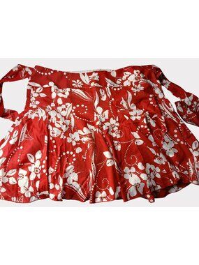 Vintage NOS Torrid White Red Hawaiian Mini Skirt 18 Floral Tie Back Flared Mini